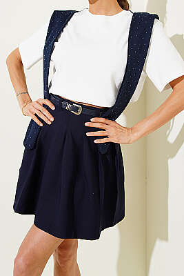 Pileli Kemerli Mini Etek Lacivert - Kadın Giyim Modelleri