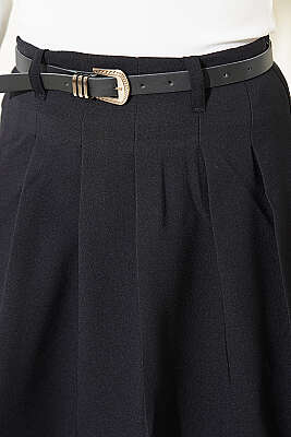 Pileli Kemerli Mini Etek Siyah - Kadın Giyim Modelleri