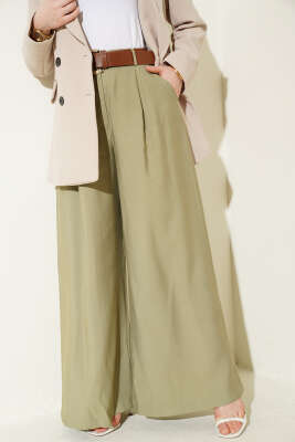 Pileli Kemerli Oversize Pantolon Çağla Yeşili - HELLIE