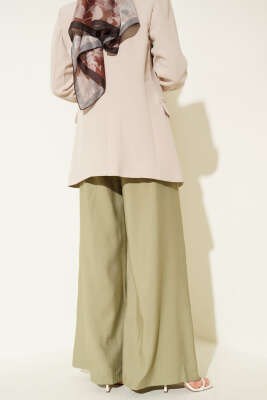 Pileli Kemerli Oversize Pantolon Çağla Yeşili - Pantolon