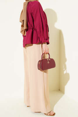 Pileli Kemerli Oversize Pantolon Latte - Pantolon