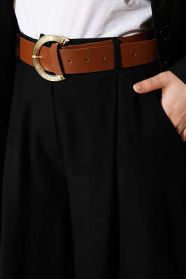 Pileli Kemerli Oversize Pantolon Siyah - Pantolon
