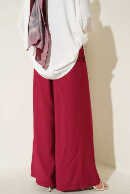 Pileli Kemerli Oversize Pantolon Vişne - 500-700 TL Ürünler