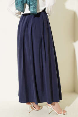 Pileli Kemerli Tensel Etek Lacivert - Etek