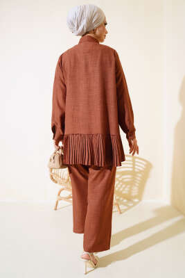 Pileli Keten İkili Takım Kahve - İKİLİ TAKIM