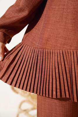 Pileli Keten İkili Takım Kahve - İKİLİ TAKIM