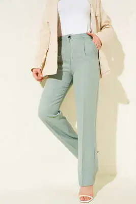 Pileli Keten Kumaş Mint - Pantolon