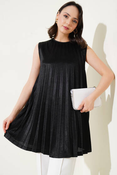 Pileli Kolsuz İçlik Siyah - Kadın İçlik