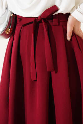Pileli Kuşaklı Kloş Etek Bordo - 500-700 TL Ürünler