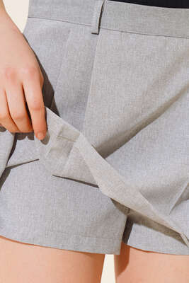 Pileli Mini Şort Etek Gri - Kadın Giyim Modelleri