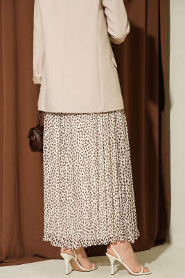 Pileli Şifon Kemerli Etek Bej - Etek