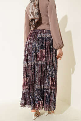 Pileli Şifon Kemerli Etek Kahve - Etek