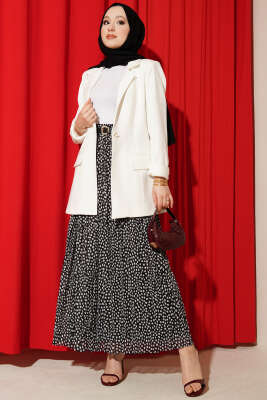 Pileli Şifon Kemerli Etek Siyah - Etek