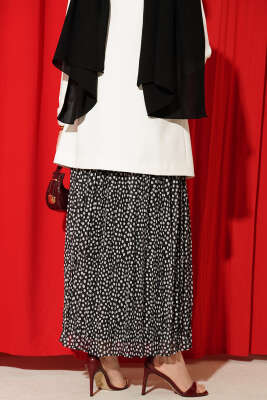 Pileli Şifon Kemerli Etek Siyah - Etek