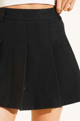 Pileli Şort Astarlı Kaşe Mini Etek Siyah - Kadın Giyim Modelleri
