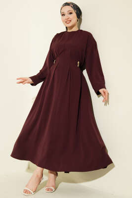Pileli Yan Kuşak Bağlamalı Elbise Bordo - WENNA DESIGN