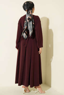 Pileli Yan Kuşak Bağlamalı Elbise Bordo - Elbise