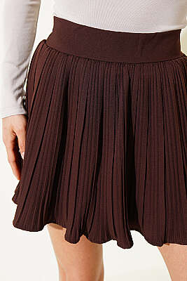 Pilese Detaylı Mini Etek Kahve - Kadın Giyim Modelleri