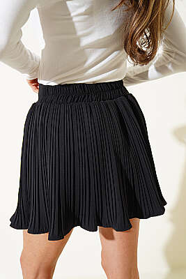 Pilese Detaylı Mini Etek Siyah - Kadın Giyim Modelleri