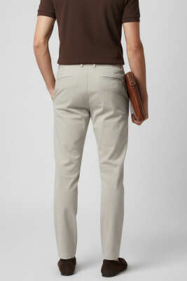 Pilesiz Bel Bağcıklı Erkek Pantolon Bej - Erkek Pantolon