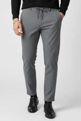 Pilesiz Bel Bağcıklı Erkek Pantolon Gri - DİGA