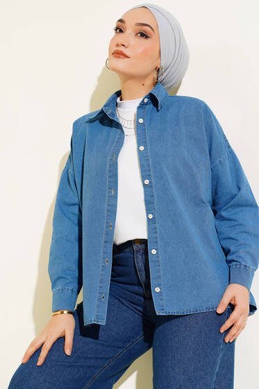 Pilise Detaylı Kot Gömlek Kot Mavisi - Gömlek