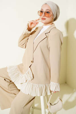 Pilise Detaylı Kruvaze İkili Takım Bej - İkili Takım