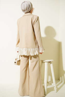 Pilise Detaylı Kruvaze İkili Takım Bej - İkili Takım