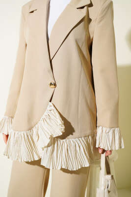 Pilise Detaylı Kruvaze İkili Takım Bej - İkili Takım