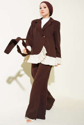Pilise Detaylı Kruvaze İkili Takım Kahve - HEWES