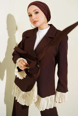 Pilise Detaylı Kruvaze İkili Takım Kahve - İkili Takım