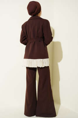 Pilise Detaylı Kruvaze İkili Takım Kahve - İkili Takım