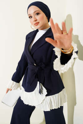 Pilise Detaylı Kruvaze İkili Takım Lacivert - HEWES