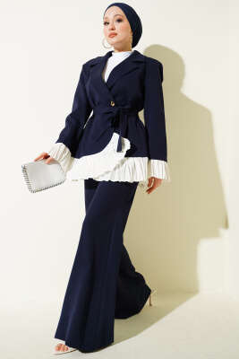 Pilise Detaylı Kruvaze İkili Takım Lacivert - İkili Takım
