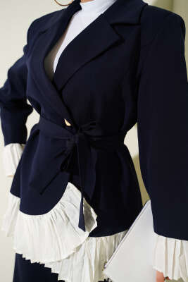 Pilise Detaylı Kruvaze İkili Takım Lacivert - İkili Takım