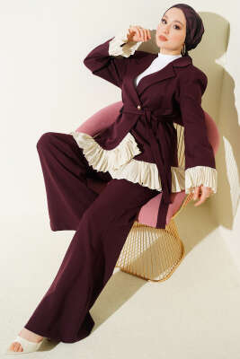 Pilise Detaylı Kruvaze İkili Takım Mürdüm - HEWES