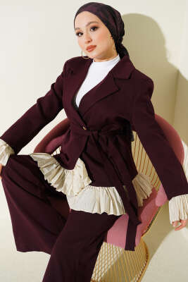 Pilise Detaylı Kruvaze İkili Takım Mürdüm - İkili Takım