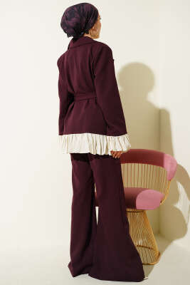 Pilise Detaylı Kruvaze İkili Takım Mürdüm - İkili Takım