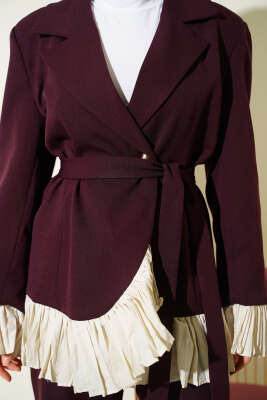 Pilise Detaylı Kruvaze İkili Takım Mürdüm - İkili Takım