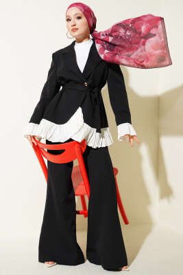 Pilise Detaylı Kruvaze İkili Takım Siyah - HEWES