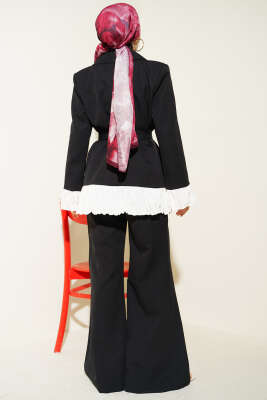 Pilise Detaylı Kruvaze İkili Takım Siyah - İkili Takım