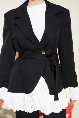 Pilise Detaylı Kruvaze İkili Takım Siyah - İkili Takım