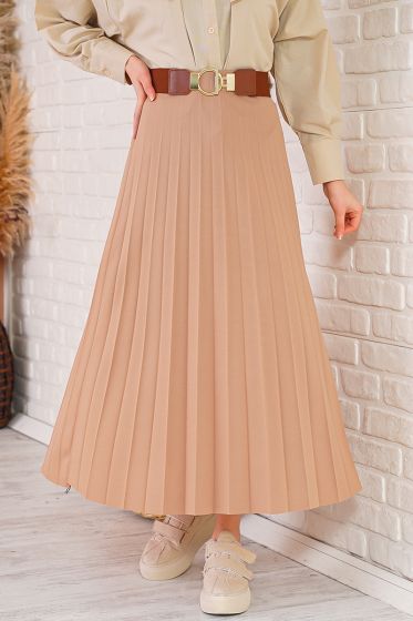 Pilise Detaylı Latte Etek - Uzun Etek