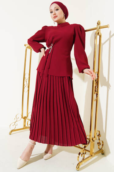 Pilise Etekli Tunik İkili Takım Bordo - İkili Takım