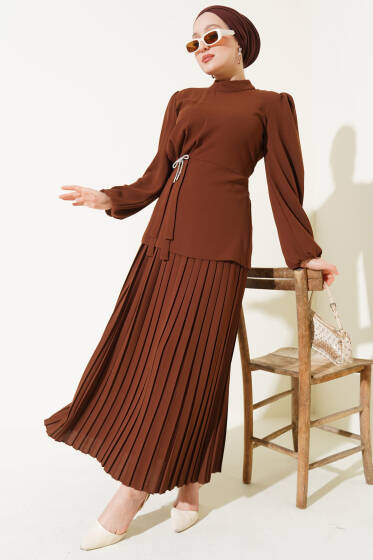 Pilise Etekli Tunik İkili Takım Kahve - İkili Takım
