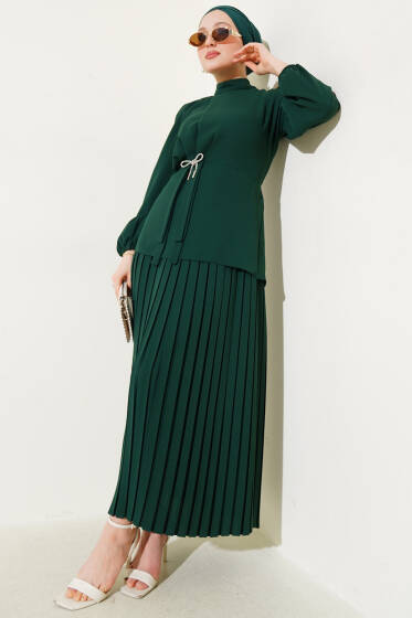 Pilise Etekli Tunik İkili Takım Zümrüt - İkili Takım