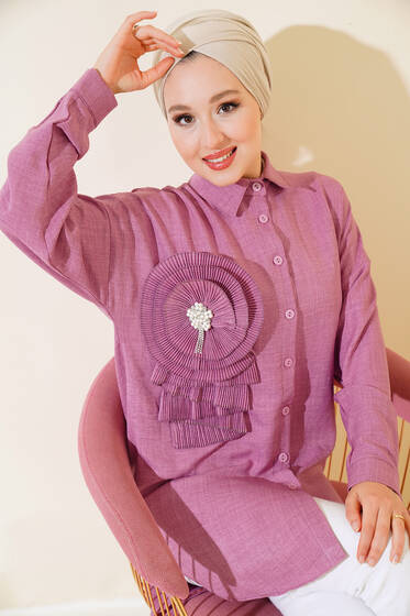 Pilise Girdaplı Gömlek Gül Kurusu - Gömlek