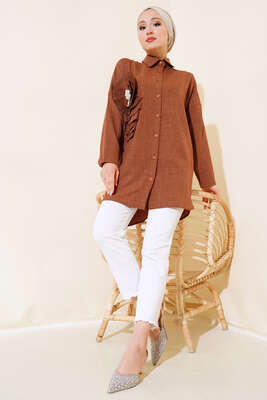 Pilise Girdaplı Gömlek Kahve - 300-500 TL Ürünler
