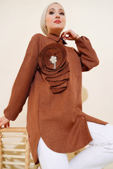 Pilise Girdaplı Gömlek Kahve - Gömlek