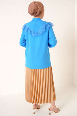 Piliseli Bel Lastikli Etek Camel - Uzun Etek